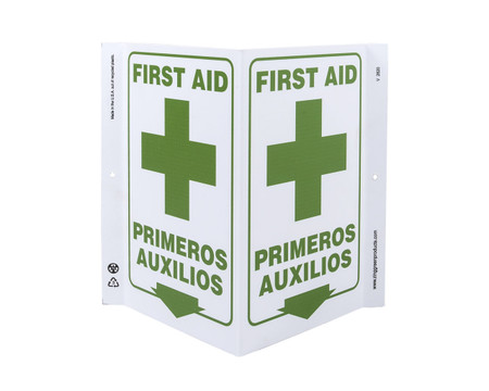 ZING Eco Safety V Sign, First Aid (English/Spanish), 11Hx7Wx5D, Recycled Plastic