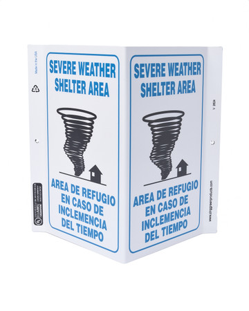 ZING Eco Safety V Sign, Severe Weather (English/Spanish), 11Hx7Wx5D, Recycled Plastic
