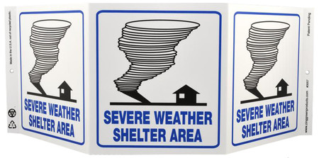 ZING Eco Safety Tri View Sign, Severe Weather, 7.5Hx20W, Projects 5 Inches, Recycled Plastic