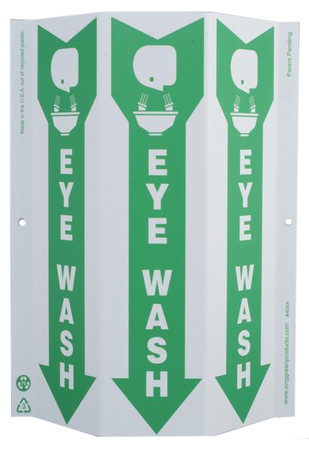 ZING Eco Safety Tri View Sign, Eye Wash, 12Hx9W, Projects 3 Inches, Recycled Plastic