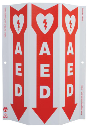 ZING Eco Safety Tri View Sign, AED, 12Hx9W, Projects 3 Inches, Recycled Plastic