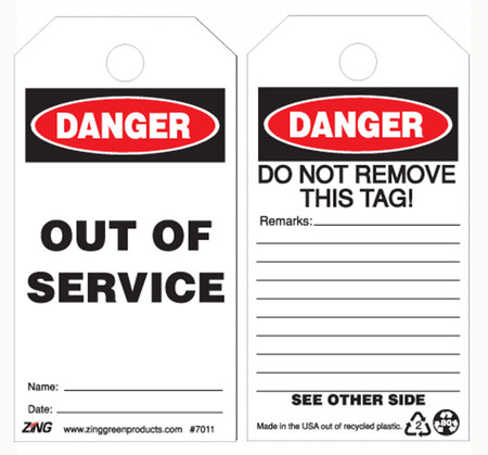 ZING Eco Safety Tag, DANGER Out of Service, 10 Pack - 7011