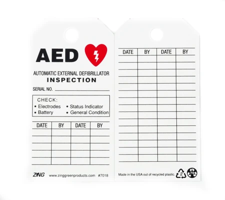 ZING Eco Safety Tag, AED Inspection, 10 Pack - 7018