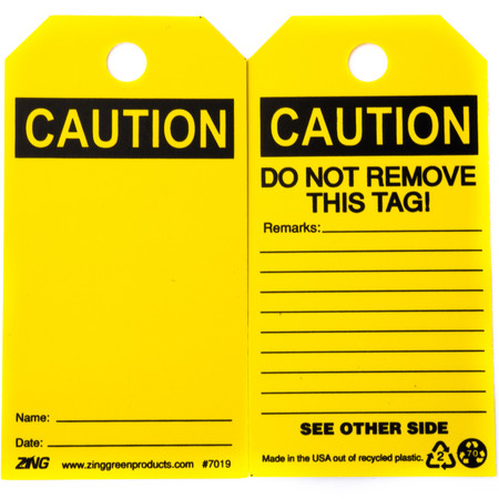 ZING Eco Safety Tag, CAUTION, 10 Pack - 7019