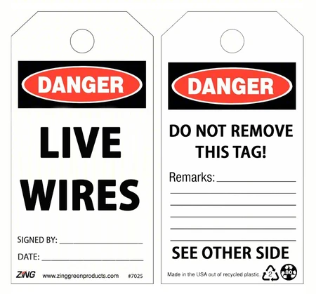 ZING Eco Safety Tag, Live Wires, 10 Pack - 7026