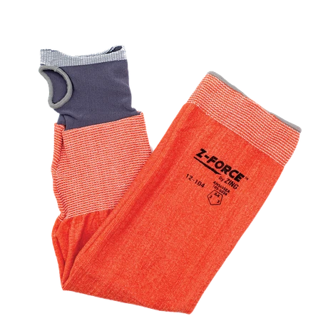 Z-Force Cut Sleeve, 18 Gauge ANSI A4 Orange HPPE Sleeve with Thumbhole 18" Length