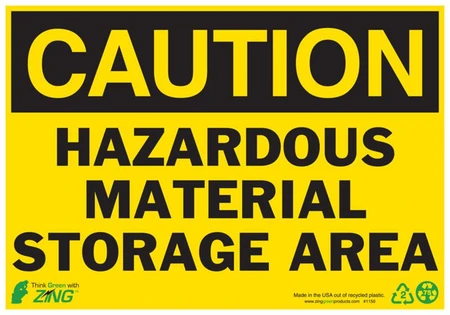 ZING Eco Safety Sign, CAUTION Hazardous Material Storage Area, 7Hx10W, Recycled Aluminum