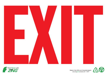 ZING Eco Safety Sign, Exit, Red on White, 7Hx10W, Recycled Plastic