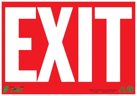 ZING Eco Safety Sign, Exit, White on Red, 7Hx10W, Recycled Plastic