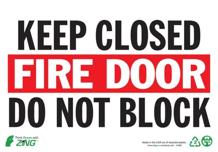 ZING Eco Safety Sign, Keep Fire Door Closed, 7Hx10W, Recycled Plastic