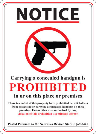 Nebraska No Concealed Carry Sign | Zing Green Products - ZING