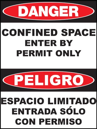 ZING Eco Safety Sign, DANGER Confined Space Permit Only (English/Spanish), 14Hx10W, Recycled Plastic