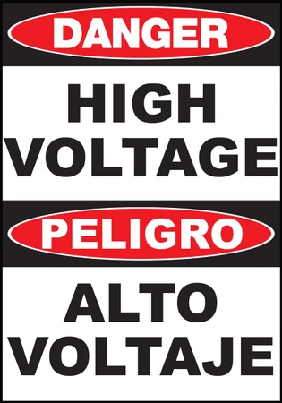 ZING Eco Safety Sign, DANGER High Voltage (English/Spanish), 14Hx10W, Recycled Plastic