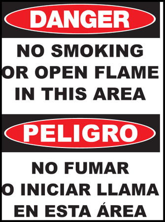 ZING Eco Safety Sign, DANGER No Smoking or Open Flame (English/Spanish), 14Hx10W, Recycled Plastic