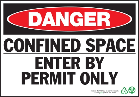 ZING Eco Safety Sign, DANGER Confined Space, 7Hx10W, Recycled Plastic