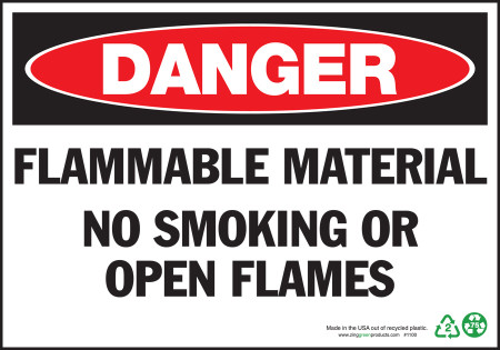 ZING Eco Safety Sign, DANGER Flammable Material, 7Hx10W, Recycled Plastic