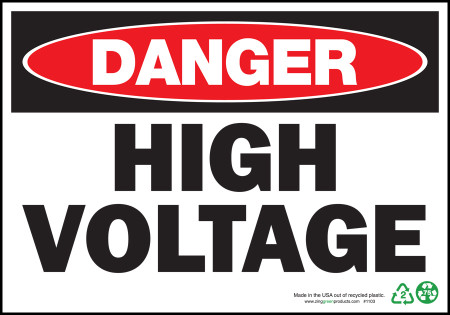ZING Eco Safety Sign, DANGER High Voltage, 7Hx10W, Recycled Plastic