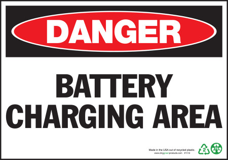 ZING Eco Safety Sign, DANGER Battery Charging Area, 7Hx10W, Recycled Plastic