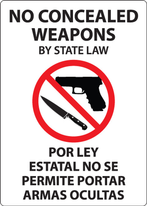 No Concealed Weapons By State Law, Por Ley Estatal No Se Permite Portar Armas Ocultas