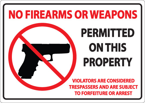 No Firearms Or Weapons Permitted On This Property, Violators Are Considered Trespassers And Are Subject To Forfeiture Or Arrest