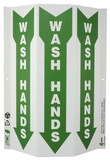 ZING 4062 Eco Public Facility Tri View Sign, Hand Wash Station, 12Hx9W, Projects 3 Inches, Recycled Plastic