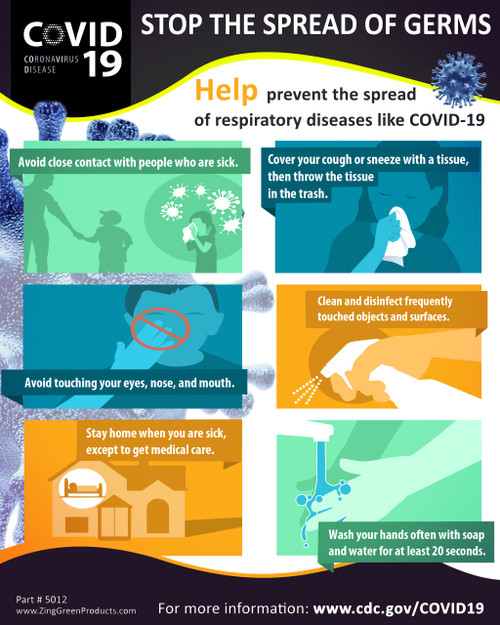 COVID19 Coronavirus Safety Poster, Stop Spread of Germs