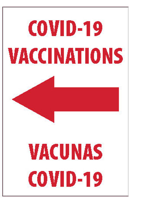 Safety Sign, Covid-19 Vaccinations, with Arrow, English/Spanish, 36" x 24"