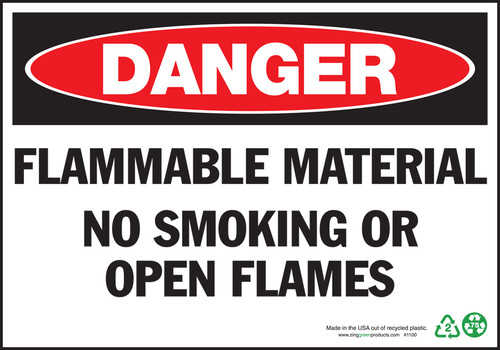 Danger Sign, Flammable Materials No Smoking Or Open Flames, Aluminum