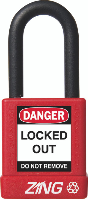 Recyclockout Safety Padlock, 1.5" Shackle, Keyed Different, Red