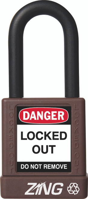 Recyclockout Safety Padlock, 1.5" Shackle, Keyed Different, Brown