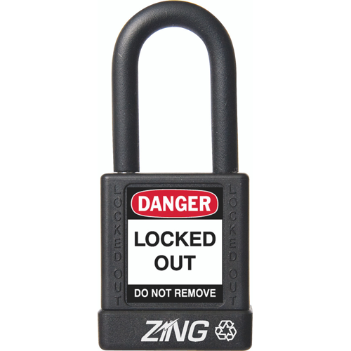Recyclockout Safety Padlock, 1.5" Shackle, Keyed Different, Black