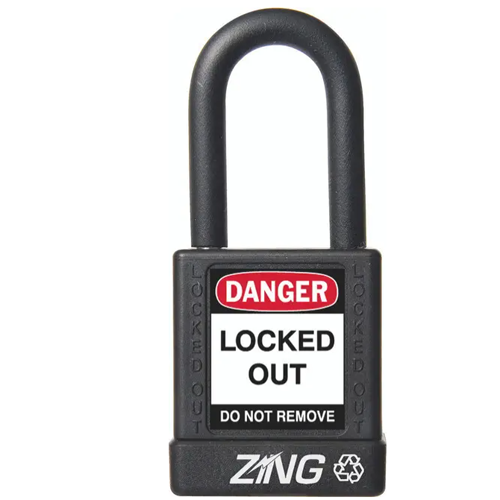 Recyclockout Safety Padlock, 1.5" Shackle, Keyed Alike, Black