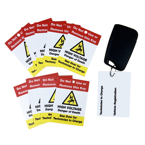 Electric Hybrid Vehicle Keys tag - shown with key fob and tag