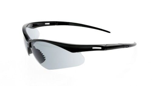 Eco-friendly frameless safety glasses with smoke lens, side view