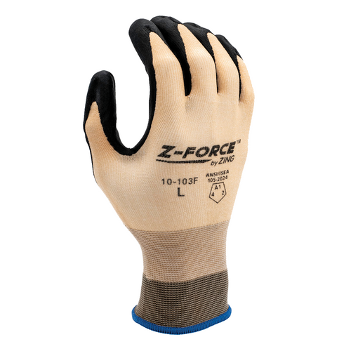 back - Z-Force General Purpose Glove, 15 Gauge Beige Bio-based Nylon & Spandex shell, Bio-based PPU Foam palm coated, Touchscreen (10-103F)