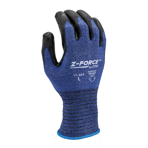 back view - Z-Force Cut Glove, 18 Gauge ANSI A4 Royal Blue Biobased fiber/HPPE shell, Nitrile palm coating, Touchscreen (11-204)