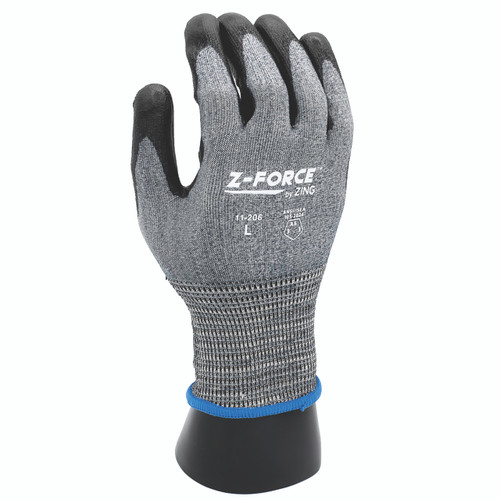 11-206 Z-Force Cut Glove, 18 Gauge ANSI A6 Dark Grey Bio-based fiber/HPPE shell, Nitrile palm coating, Touchscreen