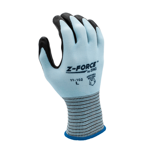 BACK- Z-Force Cut Glove, 18 Gauge ANSI A2 Light Blue Biobased fiber/HPPE shell, Bio-based PPU Palm coating, Touchscreen (11-102)