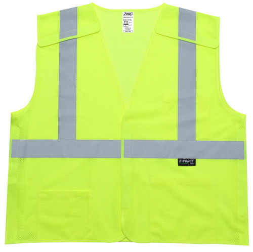 Z-Force V-220 lime high visibility breakaway mesh safety vest front view with hook and loop closure