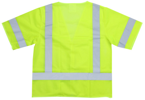 Zing Green high visibility lime mesh safety vest back view with reflective striping