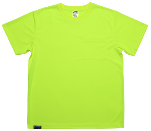 Z-Force lime high visibility recycled pocket t-shirt front view with left chest pocket