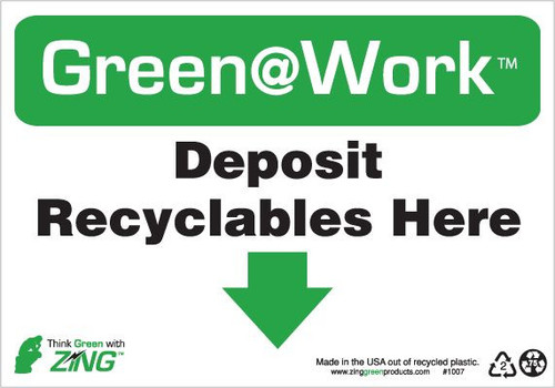Deposit Recyclables Here, Down Arrow