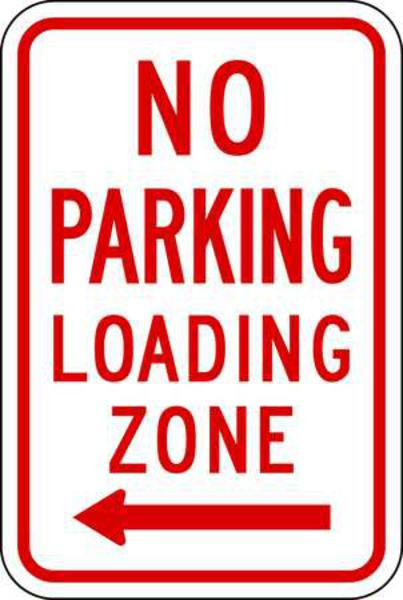 No Parking, Loading Zone, Aluminum, Left Arrow