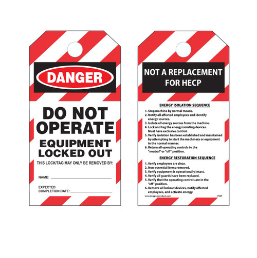 Lockout Tag, DANGER Do Not Operate, 5.75Hx3W, 10 Pack - 7009