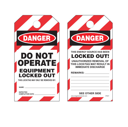 Lockout Tag, DANGER Do Not Operate, 5.75Hx3W, 10 Pack - 7027