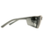 Gray wraparound safety glasses with smoke lenses, side view