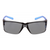 Blue and black safety sunglasses with smoke lenses, front view