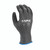 Gray speckled knit work glove with black palm coating, back view