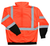 Back view of orange high-visibility full-zip hoodie with silver reflective striping and black cuffs and waistband