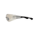 Wraparound safety glasses with clear lens and black temple arms, side view